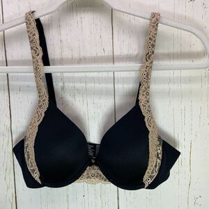 Soma Womens Bra Size 34A Demi Embraceable Demi Lace Trim Black Beige Underwire